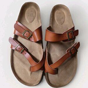 Time And Tru Womens Cognac Brown Thong Slip On Sandals Size 8.5